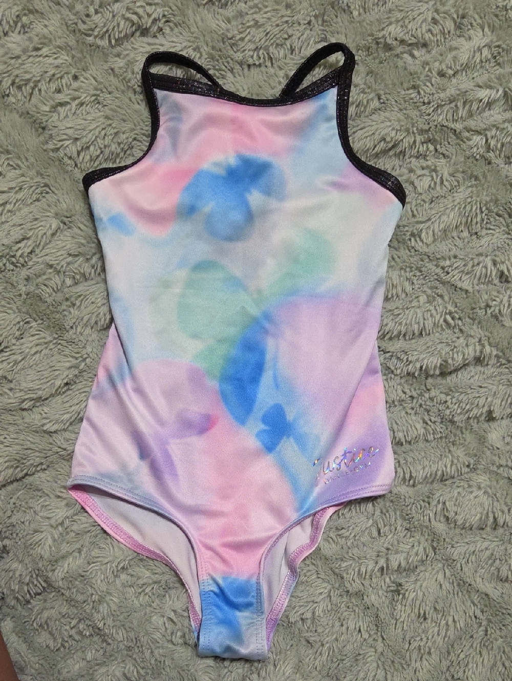 Justice Pastel Tie-Dye One-Piece with Black Shimmer Trim